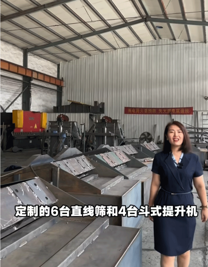 環(huán)保行業(yè)客戶定制6臺直線篩和4臺斗式提升機